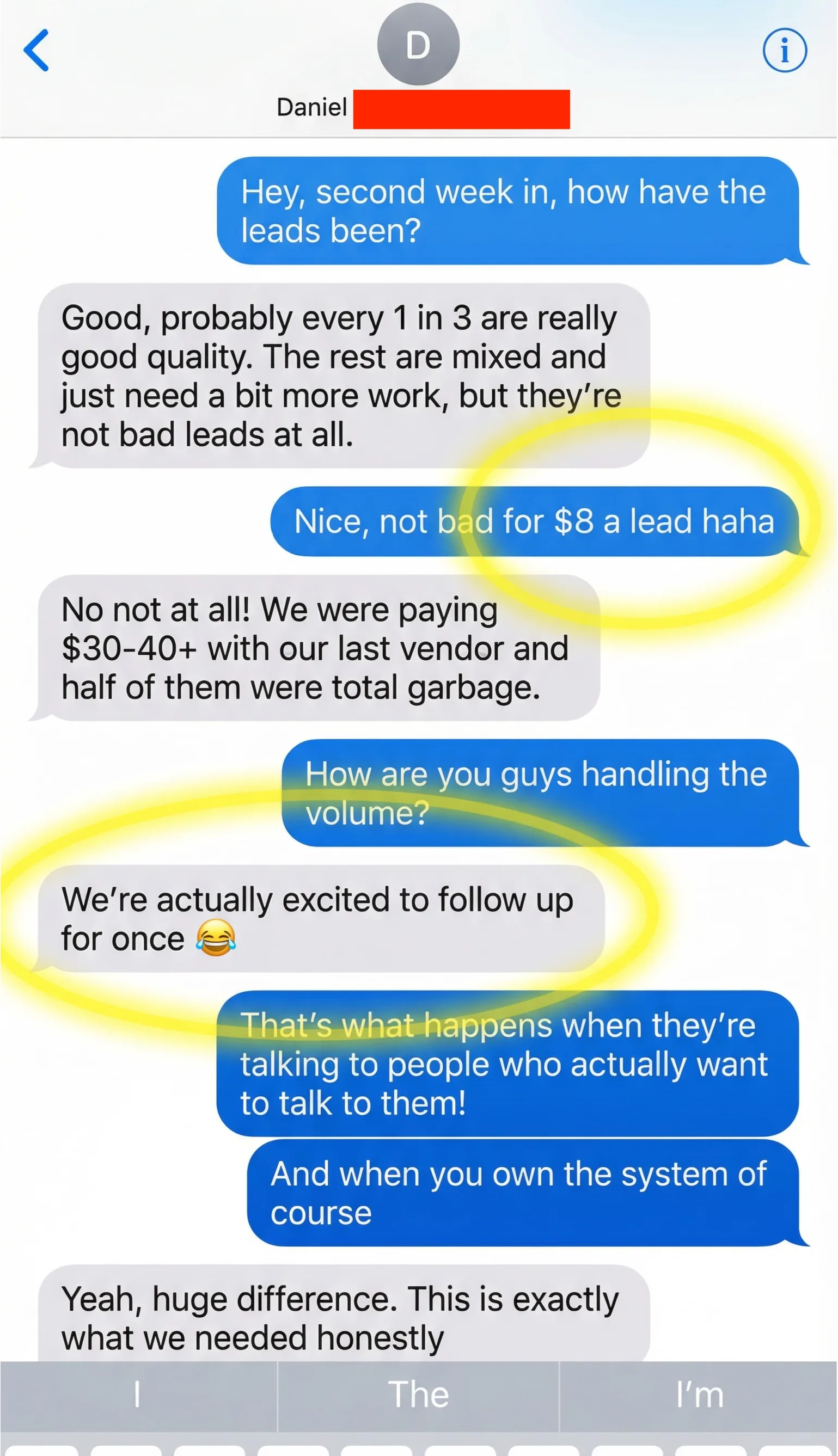 Exhibit: unedited message thread from the partner
